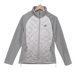 New Balance Quilted Jacket Womens Grey Fleece Full Zip Pockets Lightweight Sz M